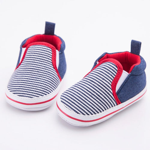 0-12 M Toddler Newborn Infant Baby Boys Girls Crib Shoes Dark Blue Striped Pattern First Walkers Soft Bottom Baby Shoes NW