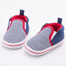 0-12 M Toddler Newborn Infant Baby Boys Girls Crib Shoes Dark Blue Striped Pattern First Walkers Soft Bottom Baby Shoes NW
