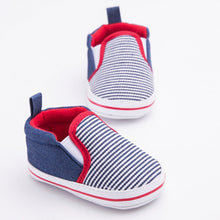 0-12 M Toddler Newborn Infant Baby Boys Girls Crib Shoes Dark Blue Striped Pattern First Walkers Soft Bottom Baby Shoes NW