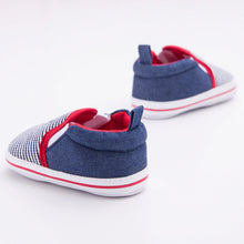 0-12 M Toddler Newborn Infant Baby Boys Girls Crib Shoes Dark Blue Striped Pattern First Walkers Soft Bottom Baby Shoes NW