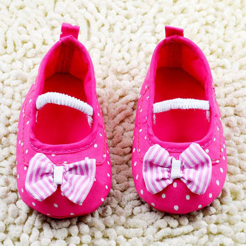 0-18M Infant Girls Ruffle Lace Crib Shoes Soft Slip On Dot Bowknot Prewalker Baby Shoes First Walkers NW