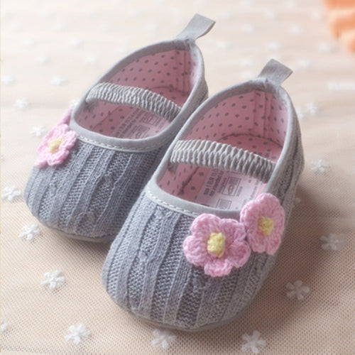0-18M Toddlers Girl Shoes Princess Flower Cluster Knit Crib Shoes Crohet First Walkers NW