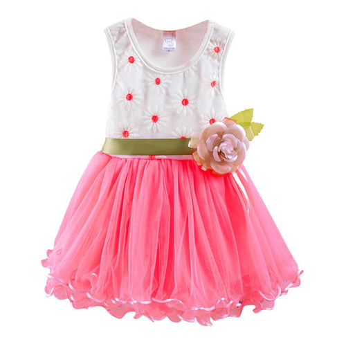 0-4Y Baby Girls Dress Sleeveless Lace Bow Flower Party Princess Tutu Dresses NW