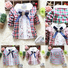 0-4Y Toddler Baby Girls Plaid Shirt Blouses Lace Lapel Bow Long Sleeve Kids Tee Shirts Tops NW