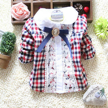 0-4Y Toddler Baby Girls Plaid Shirt Blouses Lace Lapel Bow Long Sleeve Kids Tee Shirts Tops NW