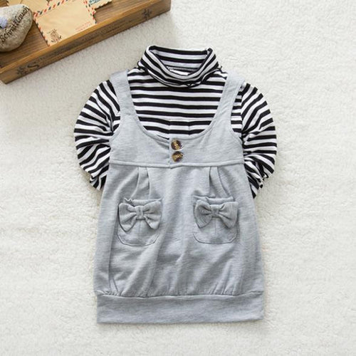 1-3Y Kids Baby Girls Clothing Sets Striped Sundress Skirts Long Sleeve Tops T Shirts 2Pcs Set Outfits NW
