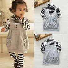 1-3Y Kids Baby Girls Clothing Sets Striped Sundress Skirts Long Sleeve Tops T Shirts 2Pcs Set Outfits NW