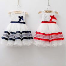 1-5Y Kids Baby Girls Dress Lace Bowknot Sleeveless Tutu Dress Striped Gauze Dresses NW