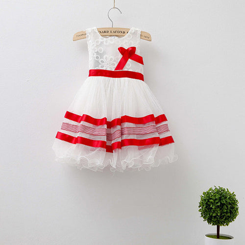 1-5Y Kids Baby Girls Dress Lace Bowknot Sleeveless Tutu Dress Striped Gauze Dresses NW