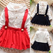 1-5Y Kids Girls Suspender Cotton Dress Long Sleeve Lace Floral Tops Baby Party Dresses NW
