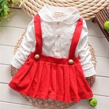 1-5Y Kids Girls Suspender Cotton Dress Long Sleeve Lace Floral Tops Baby Party Dresses NW