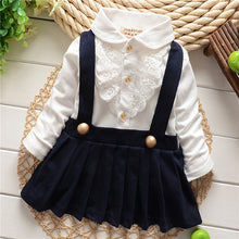 1-5Y Kids Girls Suspender Cotton Dress Long Sleeve Lace Floral Tops Baby Party Dresses NW