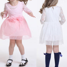 Kids Baby Girls Lace Dress Long Sleeve Princess Party Dresses Pearl Necklace 2-6 Y NW