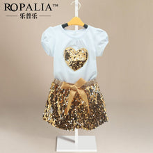 2-7T Kids Girls Clothing Sets Sequins Short Sleeve T-shirt Tops Shorts Outfits Clothes Set NW