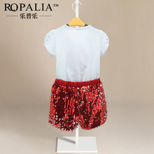 2-7T Kids Girls Clothing Sets Sequins Short Sleeve T-shirt Tops Shorts Outfits Clothes Set NW
