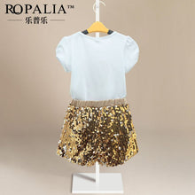 2-7T Kids Girls Clothing Sets Sequins Short Sleeve T-shirt Tops Shorts Outfits Clothes Set NW