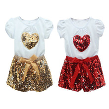 2-7T Kids Girls Clothing Sets Sequins Short Sleeve T-shirt Tops Shorts Outfits Clothes Set NW
