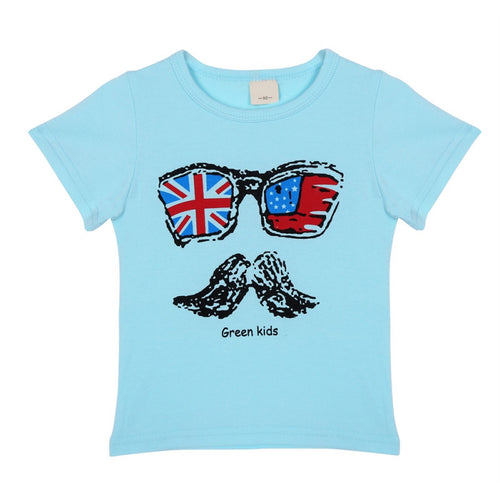 2-7Y Baby Short Sleeve T-shirt Boys Girls Kids Big Moustache Print Shirts NW
