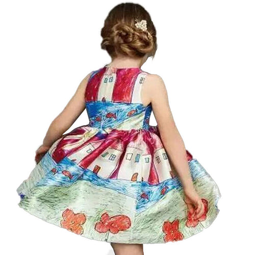 2-7Y Kids Girl Cute Cotton Floral Print Dress Wedding Party Princess Dress Sundress Child Clothes NW