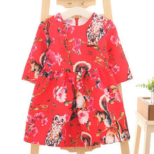 2-8Y New Kids Children Girls Floral Owl Print Princess Dress One Piece Party Dresses NW