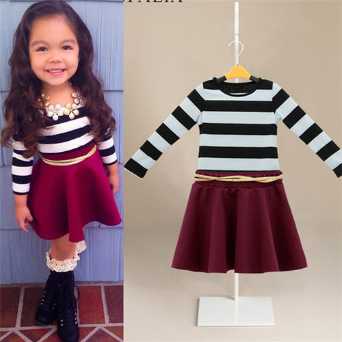 2-8Y New Kids Girls Clothing Sets Fashion Striped Tops Casual Long Sleeve T-shirts Baby Skirts NW