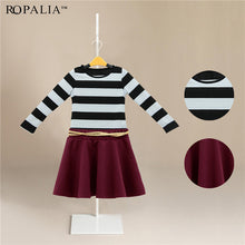 2-8Y New Kids Girls Clothing Sets Fashion Striped Tops Casual Long Sleeve T-shirts Baby Skirts NW