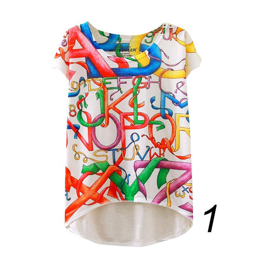 20 England Styles Girl Teenager Printed Loose Casual Short Sleeve Printing Bat Shirt Women Fashion Women Tops LZH7 NW