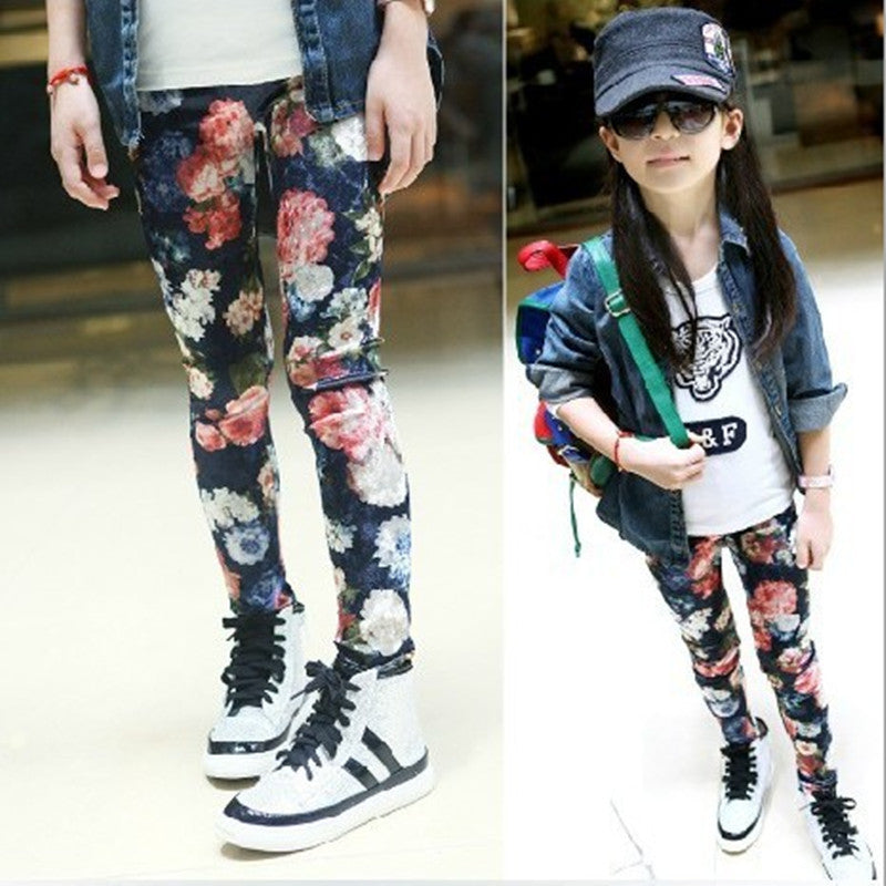 Girls Retro flowers Pleuche stretch Leggings Girls Trousers Girls Retro flowers Pants 6-14Y Years Free ping NW