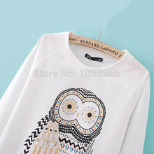 New Women Girls Cute Cartoon Owl Print Beaded Long Sleeve Shirt Pullover Crew Neck Sweatshirt Tops NW