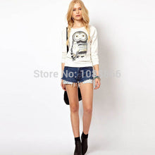 New Women Girls Cute Cartoon Owl Print Beaded Long Sleeve Shirt Pullover Crew Neck Sweatshirt Tops NW