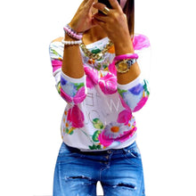 Fashion Women Girl Long Sleeve Floral Print Shirts Crew Neck Casual Tops Plus Size NW