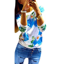 Fashion Women Girl Long Sleeve Floral Print Shirts Crew Neck Casual Tops Plus Size NW