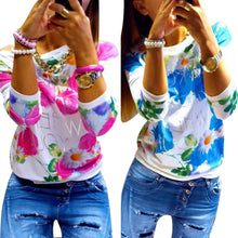 Fashion Women Girl Long Sleeve Floral Print Shirts Crew Neck Casual Tops Plus Size NW
