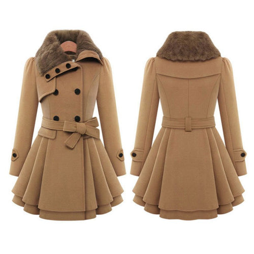 Fashion Europe Coat Belt Buckle trench Coat Double-breasted Long Sleeve Casual CoatLQ NW