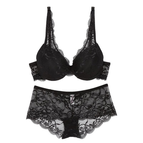 NEWEST Women B Cup Push Up Bra Set Sexy V-Neck Plunge Lace Bra Briefs Lace Bra Sexy Lingerie Bra NW
