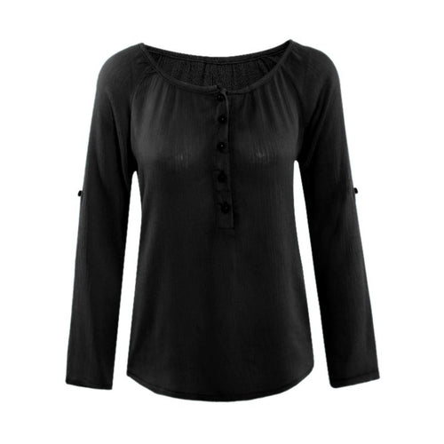 O Neck Long Sleeve Button Casual Cotton Blouses Women Blusas Femininas Tops Clothing XL NW