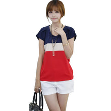 Korean Women Batwing Sleeve T-shirt Tops Splicing Color Chiffon Shirt Plus Size NW