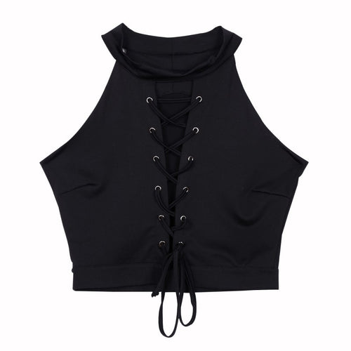 Sexy Halter LACE-UP Bandage Crop Tops Women Sleeveless Tee T-Shirt Blouse NW