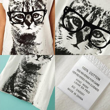 Women Loose Cat Printed T-shirt Tops Tee Short Sleeve T shirt Casual Tee NW