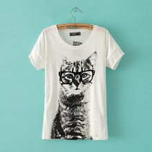 Women Loose Cat Printed T-shirt Tops Tee Short Sleeve T shirt Casual Tee NW