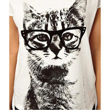 Women Loose Cat Printed T-shirt Tops Tee Short Sleeve T shirt Casual Tee NW
