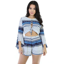 Women Trumpet Long Sleeve Floral Printed Crop Tops Shorts Pants Suit 2 Pieces Set Plus Size NW