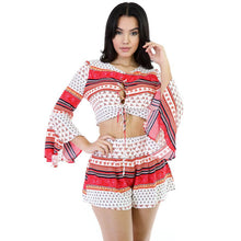 Women Trumpet Long Sleeve Floral Printed Crop Tops Shorts Pants Suit 2 Pieces Set Plus Size NW