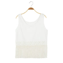 Women Crochet Lace Tank Top Tassel Fringe Crop Top Scoop Neck Sleeveless Casual Camisole Top Vest Female Blusas Feminino NW