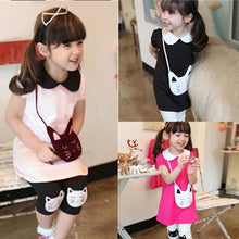 2Pcs Outfit Kids Girls Cotton Short Sleeve Lapel Shirt Tops Short Pants Sets 2-7 Years NW