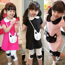 2Pcs Outfit Kids Girls Cotton Short Sleeve Lapel Shirt Tops Short Pants Sets 2-7 Years NW