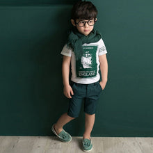 2Pcs Set Boy Suit Kids Ship Printed Short Sleeve T-shirt Children Pants Cotton Cloth NW