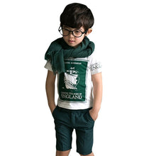 2Pcs Set Boy Suit Kids Ship Printed Short Sleeve T-shirt Children Pants Cotton Cloth NW