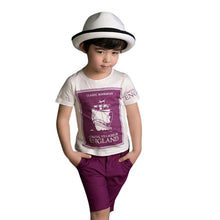 2Pcs Set Boy Suit Kids Ship Printed Short Sleeve T-shirt Children Pants Cotton Cloth NW