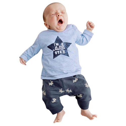 2pcs Cute Kids Baby Boys Long Sleeve Tops Long Pants Clothing Animal Star Outfit 0-3Y NW